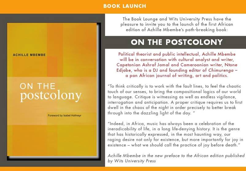 Talk & Launch of ‘On the Postcolony’ by Achille Mbembe