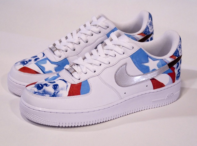Miguel Luciano, Machetero Air Force One's (Filiberto Ojedo Uptowns), 2007, Vinyl and acrylic on sneakers. Courtesy of the artist