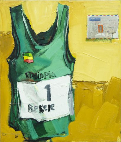 Dawit Abebe, Rank & Providence I, 2015. Acrylic on canvas & mixed media, 70cm x 60cm. Courtesy of the artist and Addis Fine Art