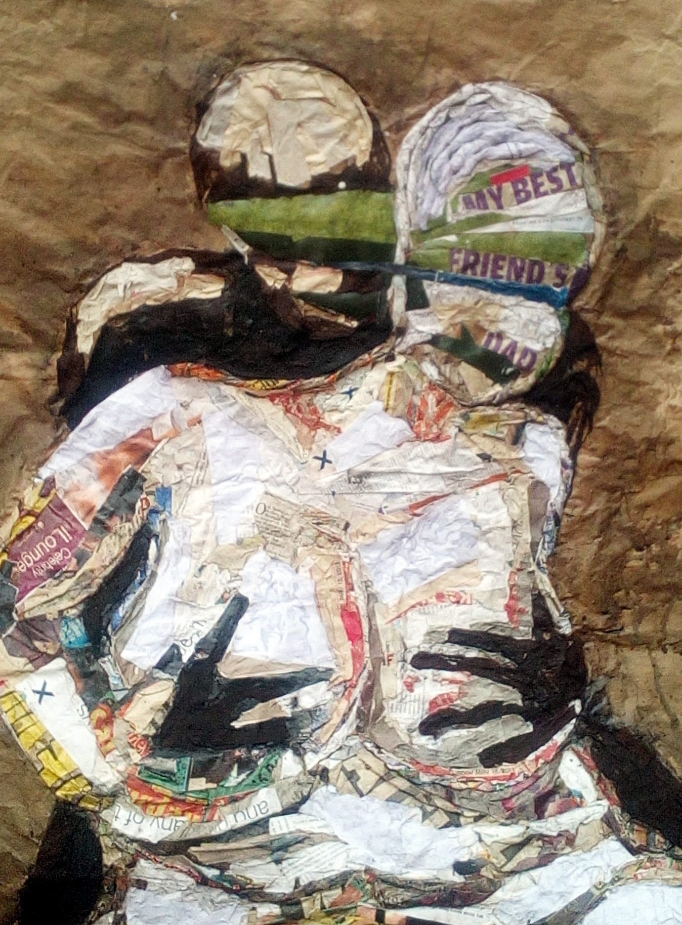 Sheila Natikende, Bandaged Conscience, 2016. Waste paper/collage, (Eroticism & Intimacy II at the FNB J'oburg Art fair). Courtesy of the artist