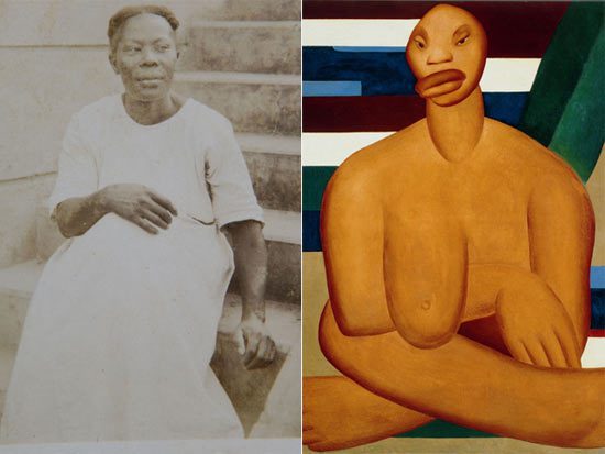 Left: a wet nurse who worked for Tarsila do Amaral’s family, supposedly inspiring the painting A negra (The Black Woman) from 1923 