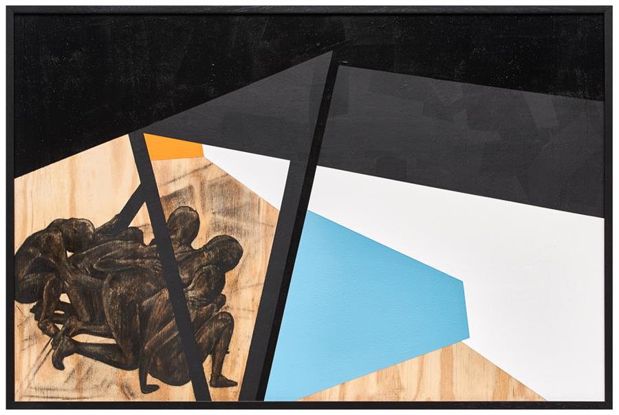 Serge Alain Nitegeka, Mass II, 2017, paint and charcoal on wood, 60 x 90 x 2.5cm