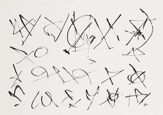 Ernest Mancoba, Untitled (Calligraphic 1), ink on paper, 11,5 x 16,5 in, image courtesy of the Estate Of Ernest Mancoba and Galerie Mikael Andersen, Copenhagen