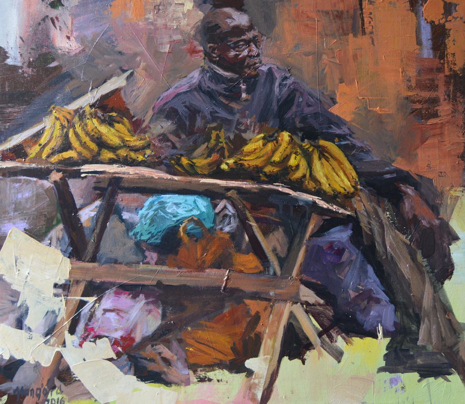 Painting by Elias Mung'Ora, one of the young Kenyan artists exhibiting at Circle Art Gallery