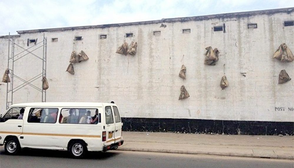 Kwasi Ohene-Ayeh, S.A.F.P.A (Six and Four:Prison Anxieties) 2013, Installation Detail, Chale Wote Street Art Festival, Accra 2013. Courtesy the Artist 
