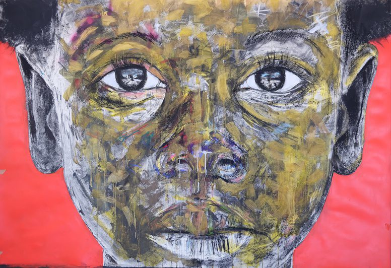 NELSON MAKAMO, I AM THE SOUL OF AZANIA, 2017, Charcoal, gold, ink, acrylic and pastels on paper
200 x 140cm, Copyright The Artist
