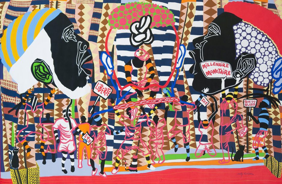 Boris Nzebo, Victoire, 2017, Acrylic and posca on canvas, 150 x 225 cm