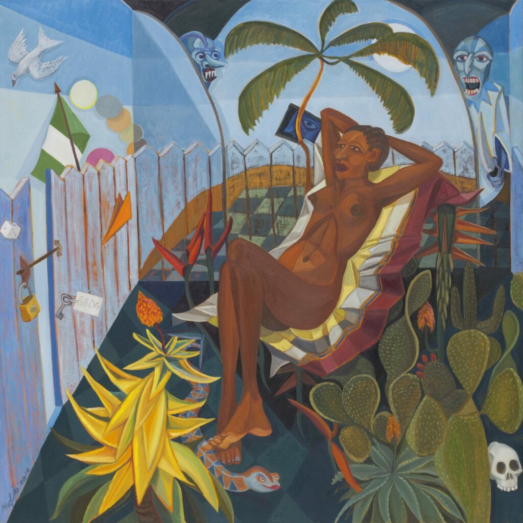 'Richard Mudariki, Illusion of Freedom (2014), oil on canvas, 150.5 x 150.5 cm (Private Collection)'

