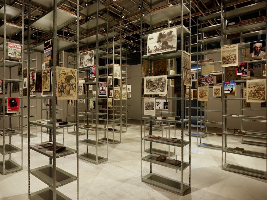 Exhibition  view  of  Kader  Attia  and  Jean-Jacques  Lebel, “One and other”, Palais de Tokyo    
, The culture of Fear: an invention of evil (2013)  
Courtesy of the artists & Galerie Nagel Draxler  
Photo: André Morin ©    
