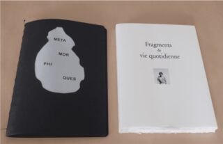 (left) Rita Alaoui, 
Metamorphiques, artist's book, self-publication,
29,5 x 20,5, unique edition, original design. (right) Fragment de vie quotidienne, 2013, Edition: Al Manar/number of pages: 36/Format: 28 x 20/36 Unique copies with original photographs, drawings, collages, paintings
(Project supported by: Prince Claus Fund for Culture and Development) © Courtesy the artist