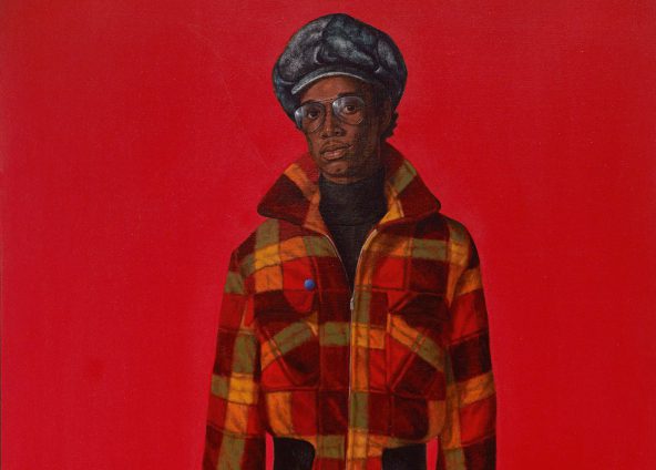 Barkley Hendricks, Blood (Donald Formey), 1975. Oil and acrylic on canvas, (182,9 x 128,3 cm) Courtesy of Dr. Kenneth Montague / The Wedge Collection Toronto. (c) Estate of Barkley L. Hendricks. Courtesy of the artist's estate and Jack Shainman Gallery , New York. (Photo: Jonathan Dorado. Brooklyn Mueum)