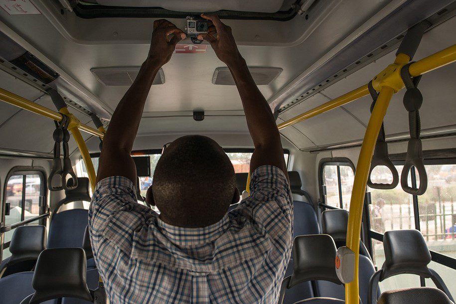 Image Credit: Alpha Suberu installing camera for one-day intervention on bus system in Accra, Ghana, 2017. Part of the Critical Collaboration project that engaged six sites in NYU’s Global Network University. Photo: Pato Hebert.