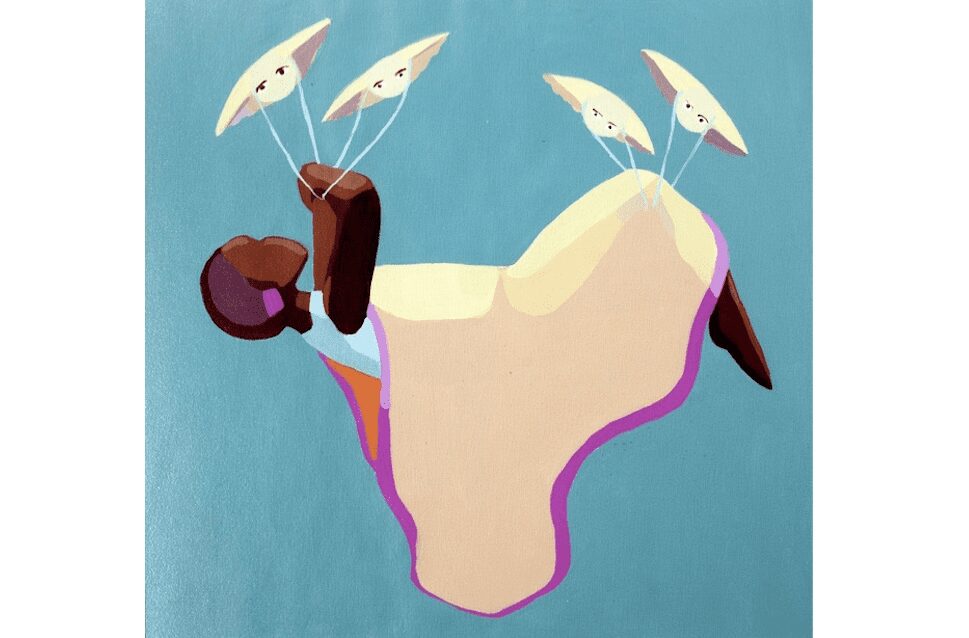 Nirit Takele, Flying with Angels, 2018. 20x20 cm, Acrylic on paper. Courtesy the artist and Addis Fine Art
