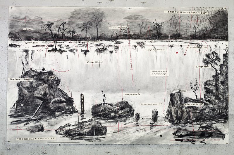 William Kentridge, Drawing for The Head & The Load (Landscape with Waterfall), 2018