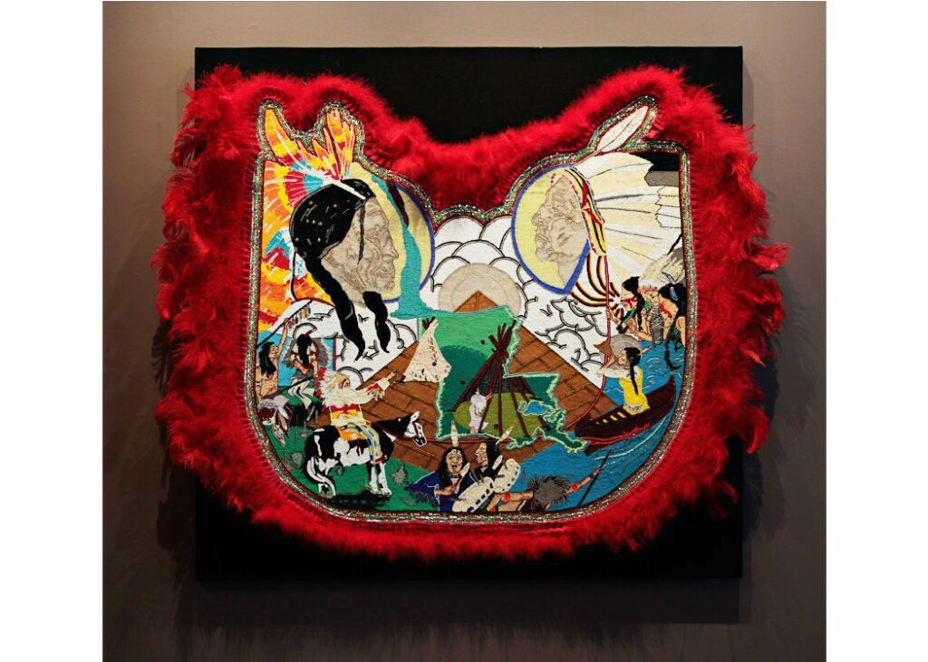 Spirit of Red Cloud, glass beads and stones on canvas, Demond Melancon, 2011  --