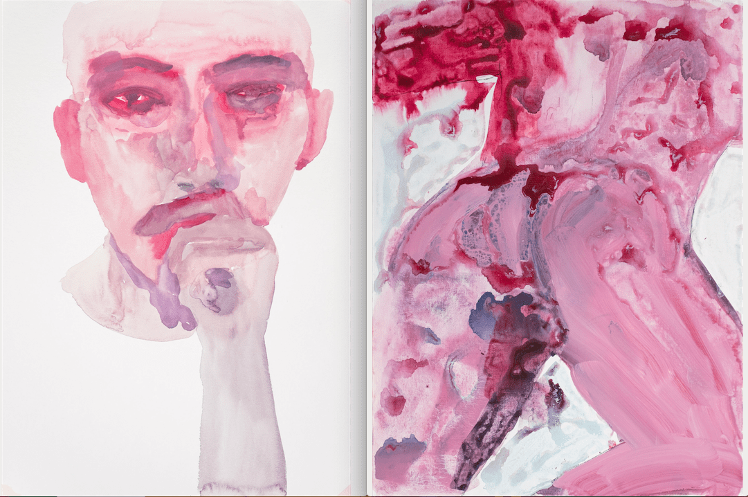 Banele Khoza, (left) Watching You, Gouache on Paper, 2019. 42,5cm x 30,4cm (right) Warhol still 1, 2018. Acrylic and ink on linen canvas, 60cm x 81cm. Courtesy the artist.

