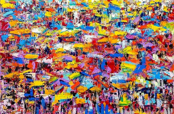 Larry Otoo, Colourfull market, 2018. 101cm H x 153cm. Acrylic on canvas. Courtesy the artist.