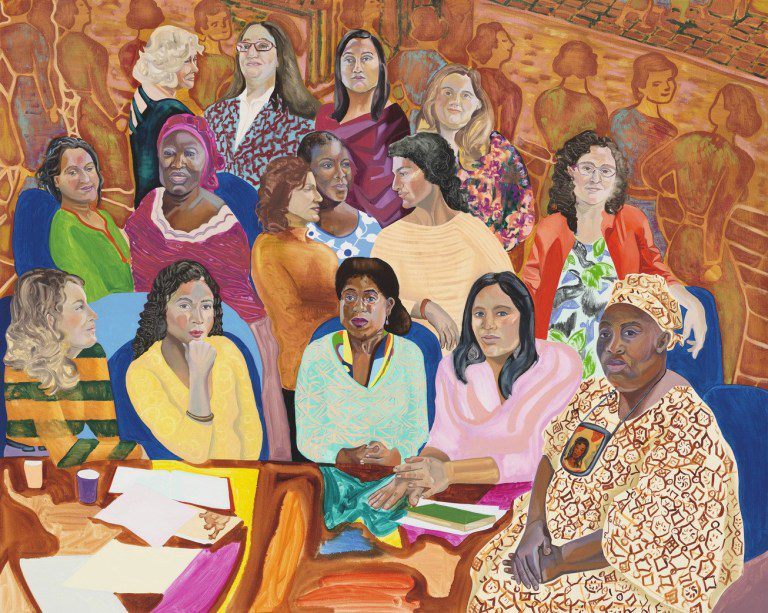 Aliza Nisenbaum, “MOIA’s NYC Women’s Cabinet,” 2016 (oil on linen, 68 x 85 inches). | Whitney Museum of American Art, New York Gift of Jackson Tang in honor of Christopher Y. Lew