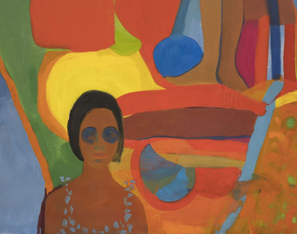 Emma Amos, Baby (Detail), 1966. Oil on canvas, 46 1/2 × 51 in. (118.1 × 129.5 cm). Whitney Museum of American Art, New York; purchased jointly by the Whitney Museum of American Art, with funds from the Painting and Sculpture Committee; and The Studio Museum in Harlem, museum purchase with funds provided by Ann Tenenbaum and Thomas H. Lee T.2018.33a-b. © Emma Amos; courtesy of the artist and RYAN LEE Gallery, New York
