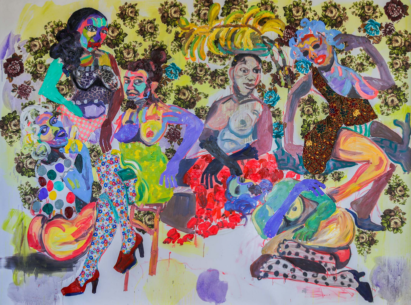  Wycliffe Mundopa, No Surrender, 2019, oil and fabric collage on canvas, 200 x 173 cm