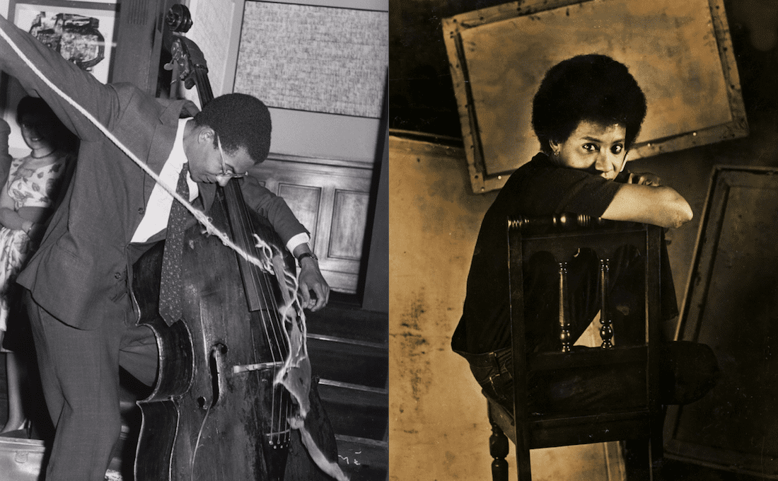 (left) Photograph of Benjamin Patterson’s Variations for Double-Bass. Museum of Modern Art (MoMA), New York. Acc. n.: 2642.2008. ©2019 Digital image, The Museum of Modern Art, New York/Scala, Florence; (right) Portrait of Mildred Thompson, c.1960s © The Mildred Thompson Estate, Courtesy of Galerie Lelong & Co., New York