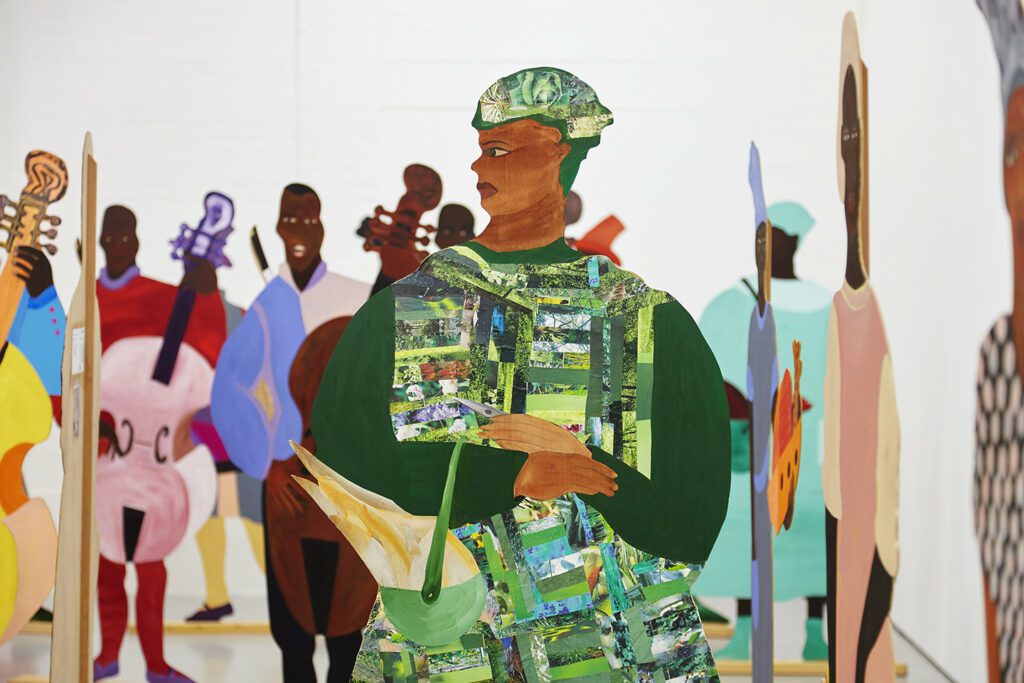 Lubaina Himid, Naming the Money, 2004. View of the exhibition Navigation Charts, Spike Island, Bristol, 2017. Courtesy of the artist, Hollybush Gardens and the National Museums Liverpool: International Slavery Museum. Photo: Stuart Whipps.