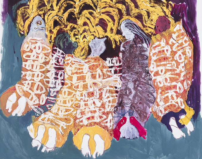Portia Zvavahera, Tawana mhinduro, 2019, Oil-based printing ink and oil bar on canvas, 84 1/4 x 87 3/8 in (214 x 222 cm)
