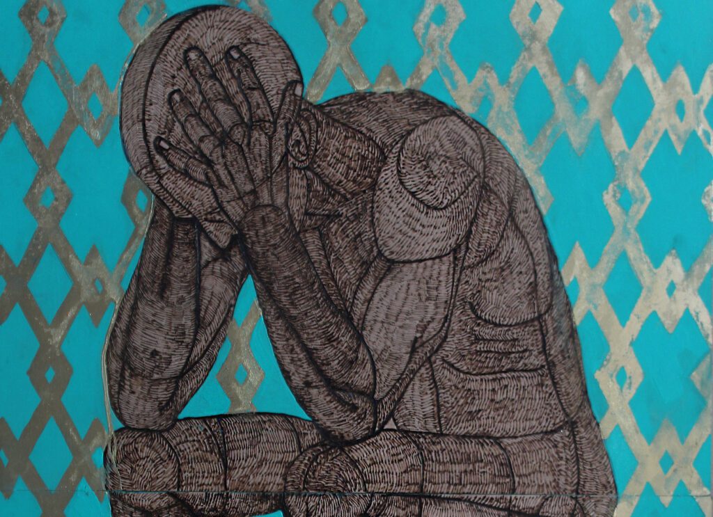 Sifiso Makhabela, The Fortunes Teller's Lie (Detail), 2020. Mixed media, 122 x 81.5x 0.5 cm