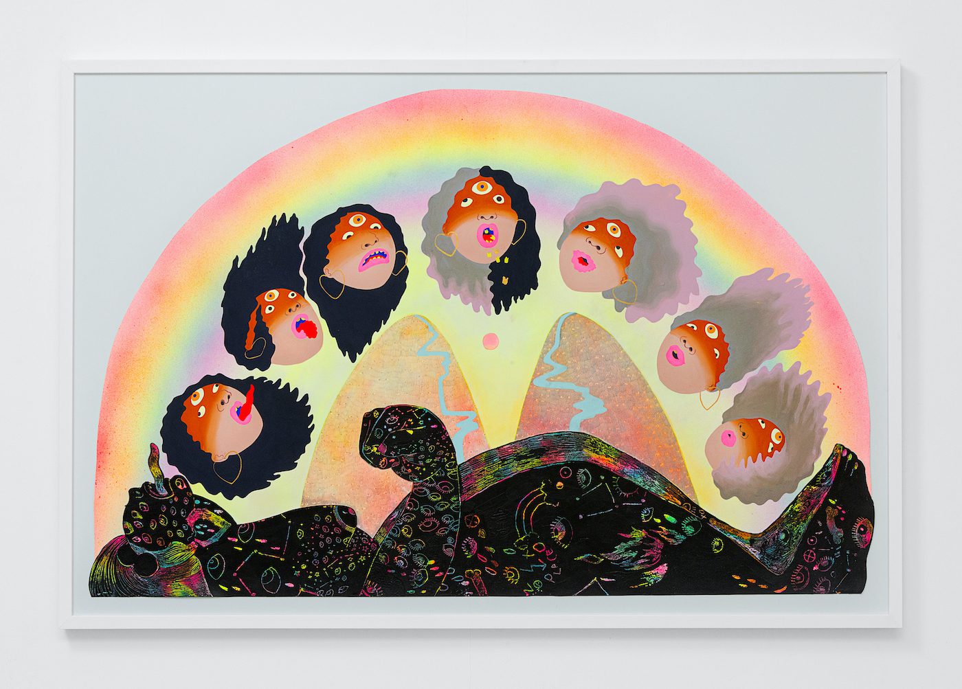 Amaryllis DeJesus Moleski, I was not a person, I was a place, 2020, gouache, watercolor, acrylic, cut paper, graphite, colored pencil, and airbrush on paper, sheet size 79.6 x 123.4 cm (31.3 x 48.5 inches), Courtesy the artist and Luce Gallery, Turin, Photo Andrea Ferrari