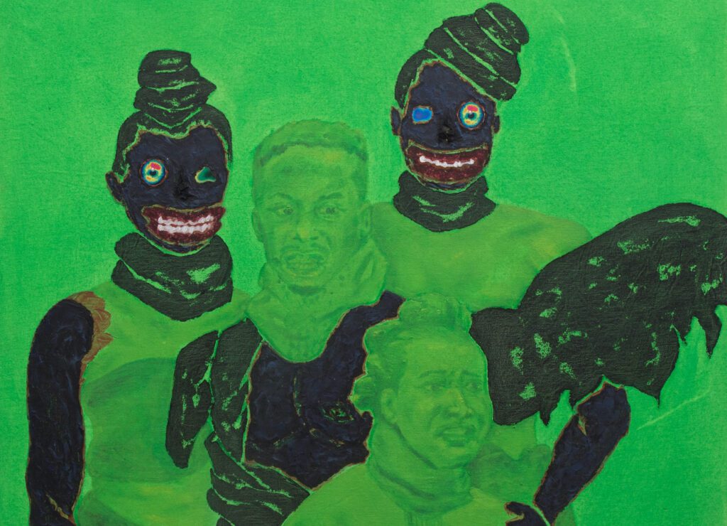 Thebe Phetogo, blackbody Composites (Conjoined Twins) (Detail), 2020. Oil, acrylic, shoe polish and collage on canvas 35.5 x 31.5 in
90.2 x 78.7 cm
