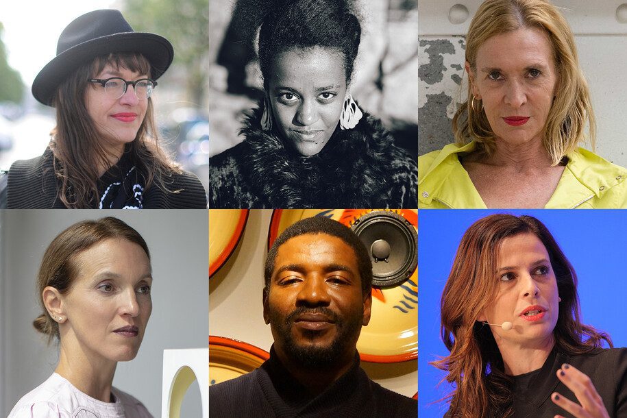 Forecast 2021–22 mentors. Clockwise from top left: Ulli Lust, Sofia Jernberg, Mathilde Monnier, Francesca Bria, Emeka Ogboh, and Tatiana Bilbao.