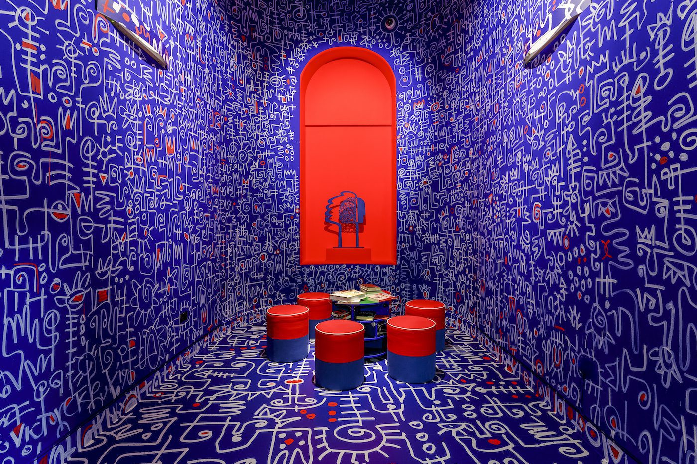 Victor Ekpuk, Shrine to Wisdom, Installation view at the exhibition Get Up, Stand Up Now at Somerset House from 12 Jun – 15 Sep 2019. Courtesy the artist.