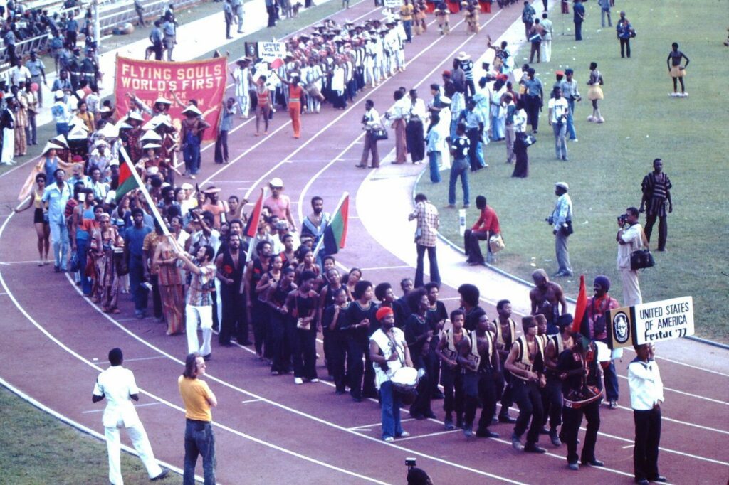 Kofi Moyo, FESTAC '77 Opening Procession, National Stadium Pavilion, Lagos, Nigeria, 1977, copyright K. Kofi Moyo, courtesy of Black Image Corporation

