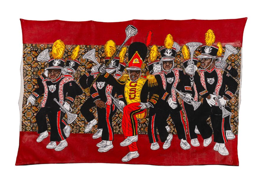 Keith Duncan, Grambling State University Marching Band, 2020. Acrylic with fabric on canvas, 74 x 108 in.