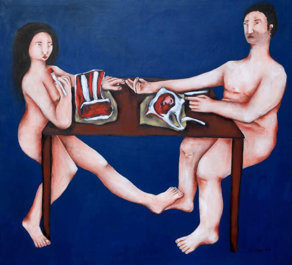 EL Meya, Le Couple, 2017. 155 x 135 cm. Acrylic on canvas. Private Collection.