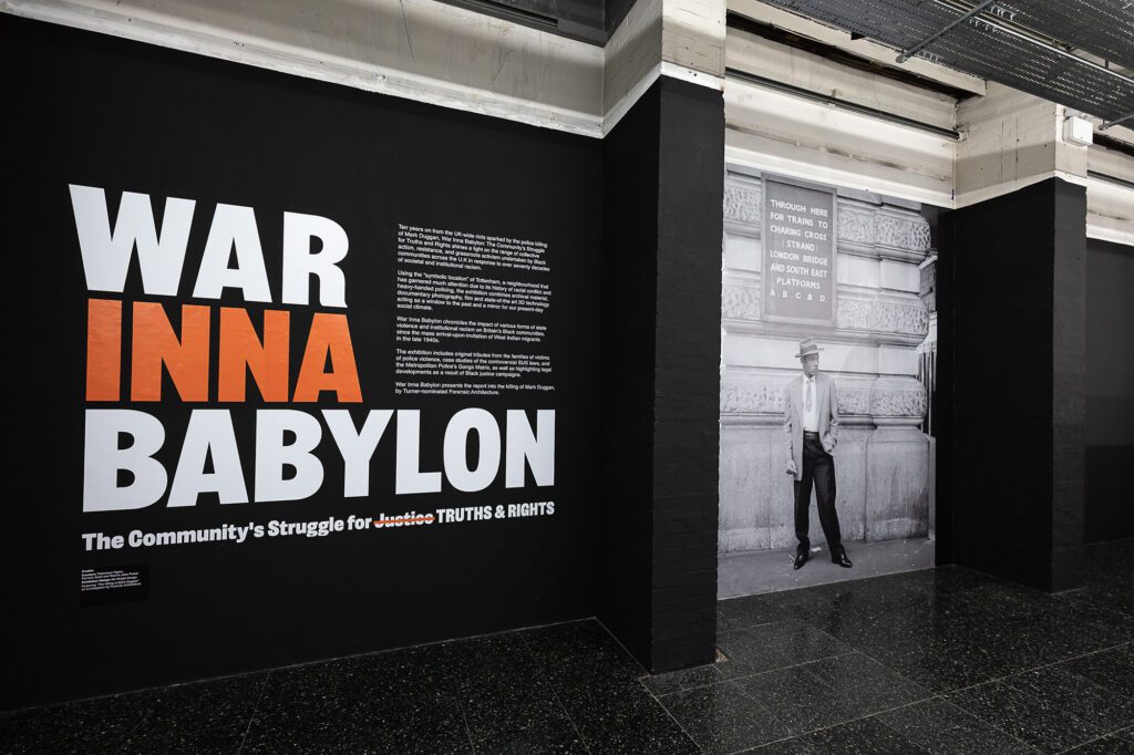 War Inna Babylon: The Community's Struggle for Truths and Rights at the ICA, curated by Stafford Scott of Tottenham Rights together with independent curators Kamara Scott and Rianna Jade Parker. 

Exhibition design by Abi Wright Design. Photo: Tim Whitby/Getty