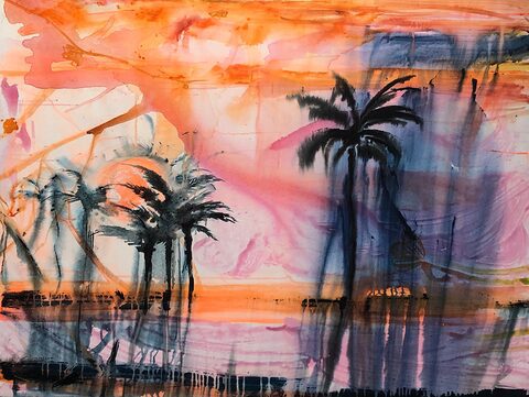 Omar Mahfoudi, The orange oasis, 2021. Acrylic and canvas
98 x 130 cm