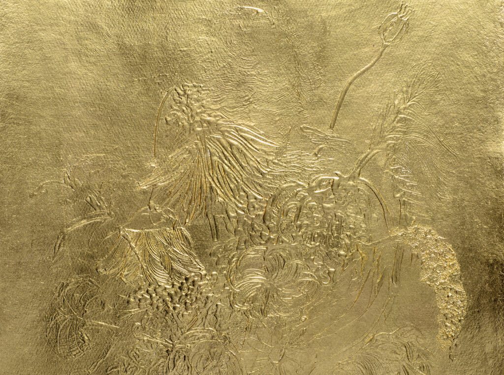 Stacy Lynn Waddell
Untitled (Floral Relief 1720)(Detail), 2021
30 x 22 inches
22 karat gold leaf on paper. Photo by Christopher Ciccone Photography
Courtesy of the artist and CANDICE MADEY, New York