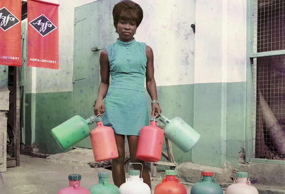James Barnor, Sick-Hagemeyer shop assistant with bottles, taken as a colour guide, Accra, 1971 (Detail) © James Barnor/Autograph ABP, London