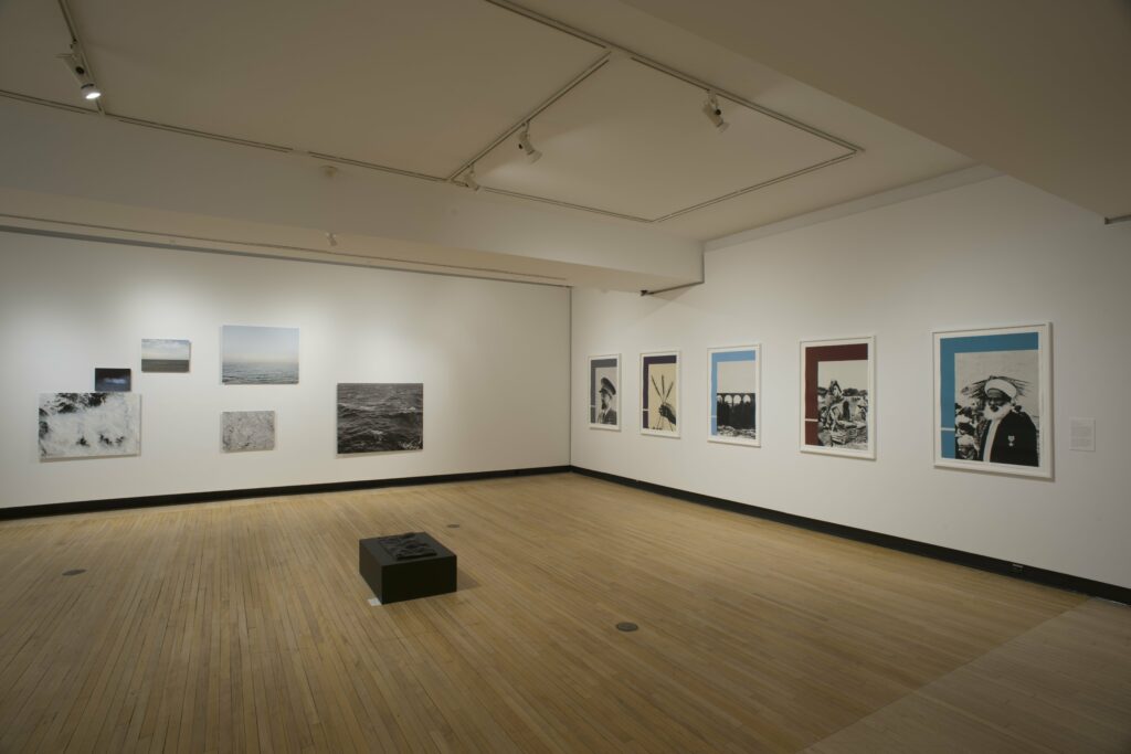 (Foreground): Dawit L. Petros, Unseen Cartographies, 2021, 3-D Print; (Wall, left to right): Dawit L. Petros, Historical Rupture, 2016, archival colour pigment prints; Dawit L. Petros, Pre-occupations (Rivista) II, 2011, serigraphs on Arnheim paper
