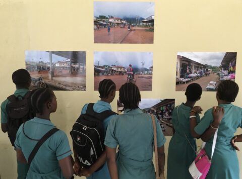 High school students visiting the exhibition during Youth Week. Municipal Foyer, Lolodorf. Photo: Christine Eyene, 2022.