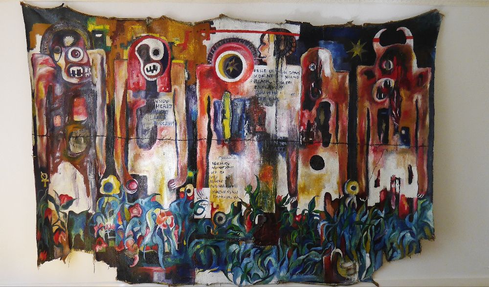 Samuel Ashanti Githinji, Oil and Mixed Media on Fabric, 300 x 200 cm
