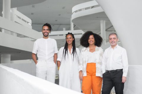 [curators of the 35th Bienal, from left to right: Hélio Menezes, Grada Kilomba, Diane Lima and Manuel Borja-Villel © Levi Fanan/Fundação Bienal de São Paulo]