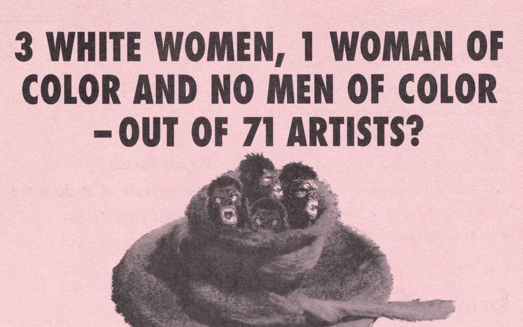 Guerrilla Girls, 3 White Women, 1 Woman Of Color And No Men Of Color-Out Of 71 Artists?(Detail), 1997. Paper, Offset print, 10,7 x 15 cm. © Rheinisches Bildarchiv Köln. Courtesy of the Museum Ludwig, Grafische Sammlung