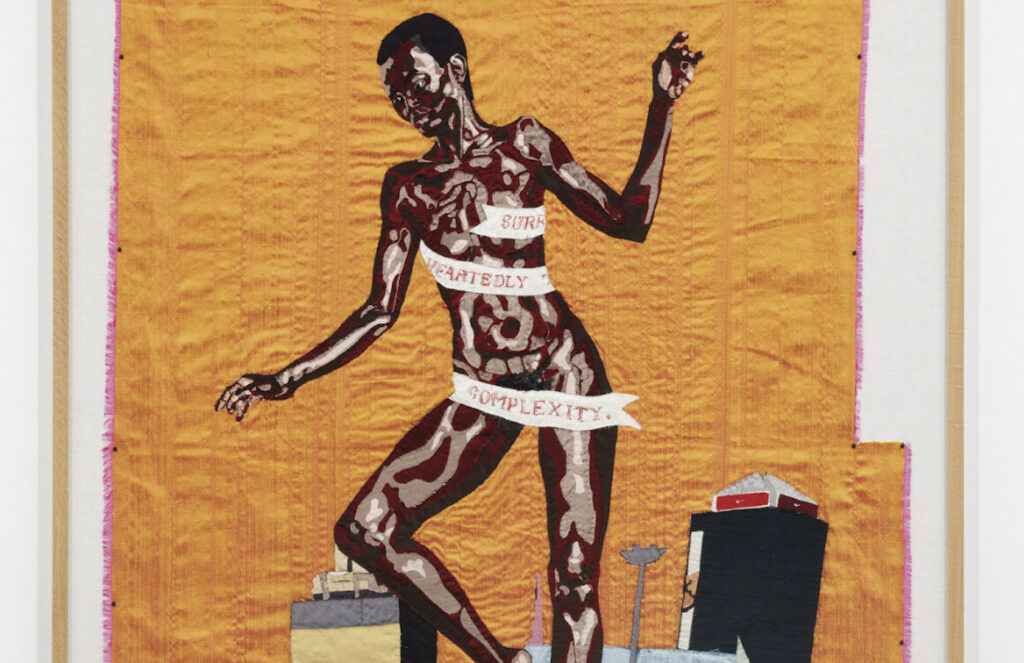Billie Zangewa, The Rebirth of the Black Venus (Detail), 2010, Silk tapestry (hand-embroidered silk collage), 135 × 100 cm, Courtesy Collection Gervanne + Matthias Leridon, © JWWhite/Phocasso