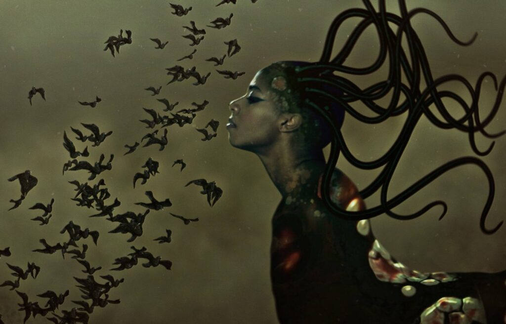 Wangechi Mutu, The End of eating Everything, 2014, Video animation, 8:10 minutes, Courtesy of the Artist, Gladstone Gallery, New York and Brussels, and Victoria Miro, London. Commissioned by the Nasher Museum of Art at Duke University, Durham, NC