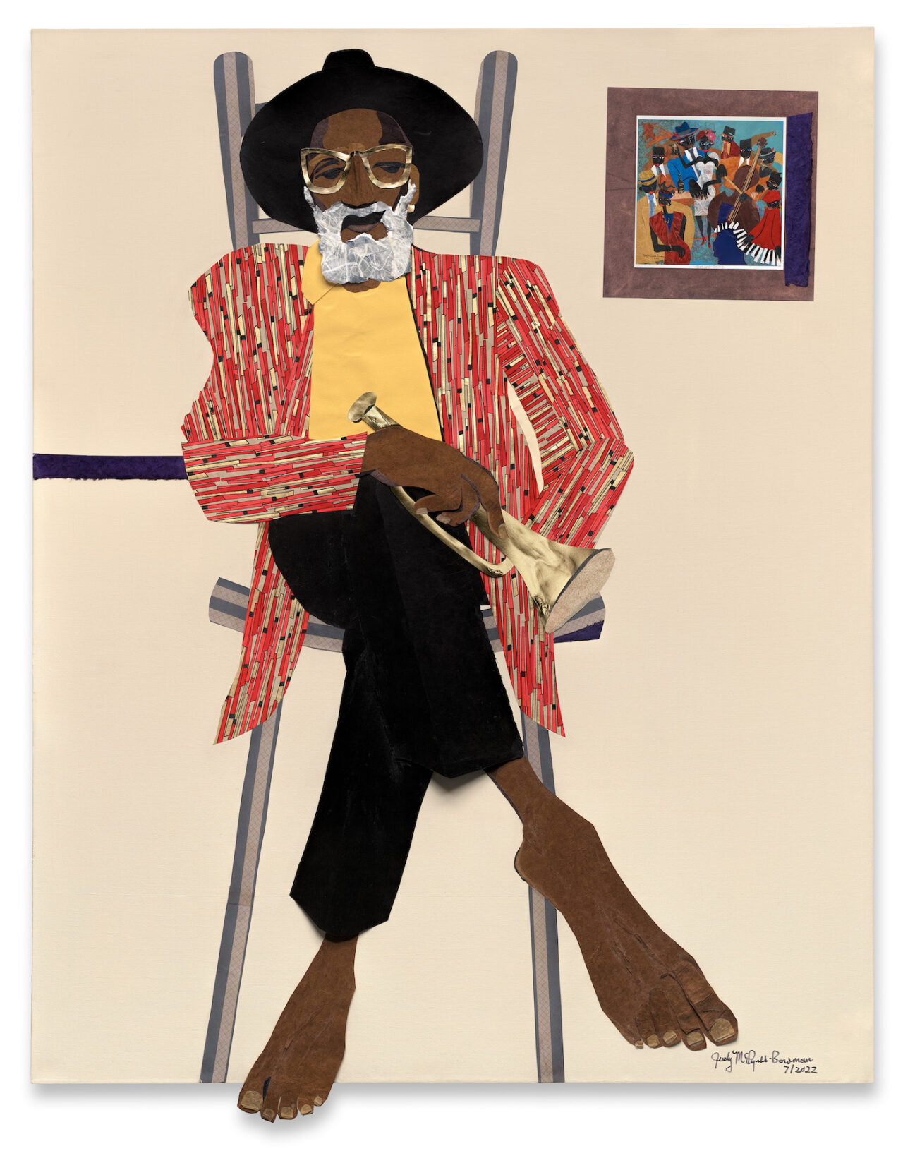 Judy Bowman, Relaxing With Me Blues, 2022. Mixed
media collage on canvas 60 x 48
in 152.4 x 121.9 cm. Image courtesy the
artist and Museum of Contemporary Art Detroit