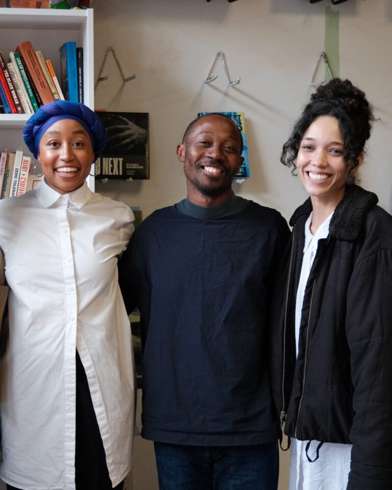 C& Critical Writing Workshop at Forkeepsbooks, Atlanta. From left to right: Jasmine Wilson, Russel Hlongwane and Rosa Duffy. Photo: Tarik Dennie