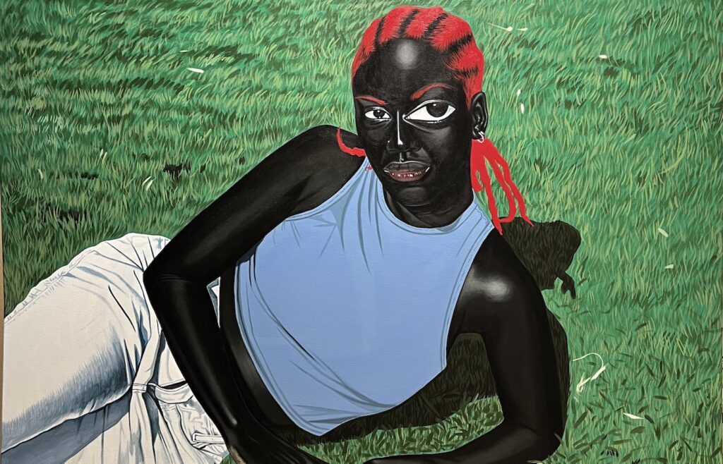 Sesse Elangwe, Waiting on yo (Detail), 2023.
Acrylic on canvas 60 x 60 in. Courtesy of kó gallery