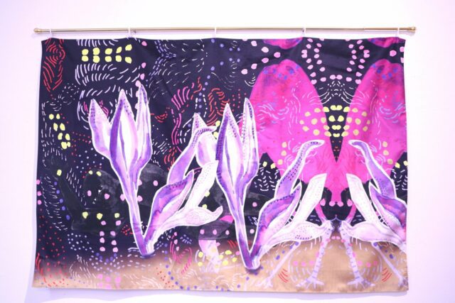 Oneika Russell, Myth 1, 2021
Bead embroidered, laser-printed, faux velvet wall hanging App. 54’ x 60’